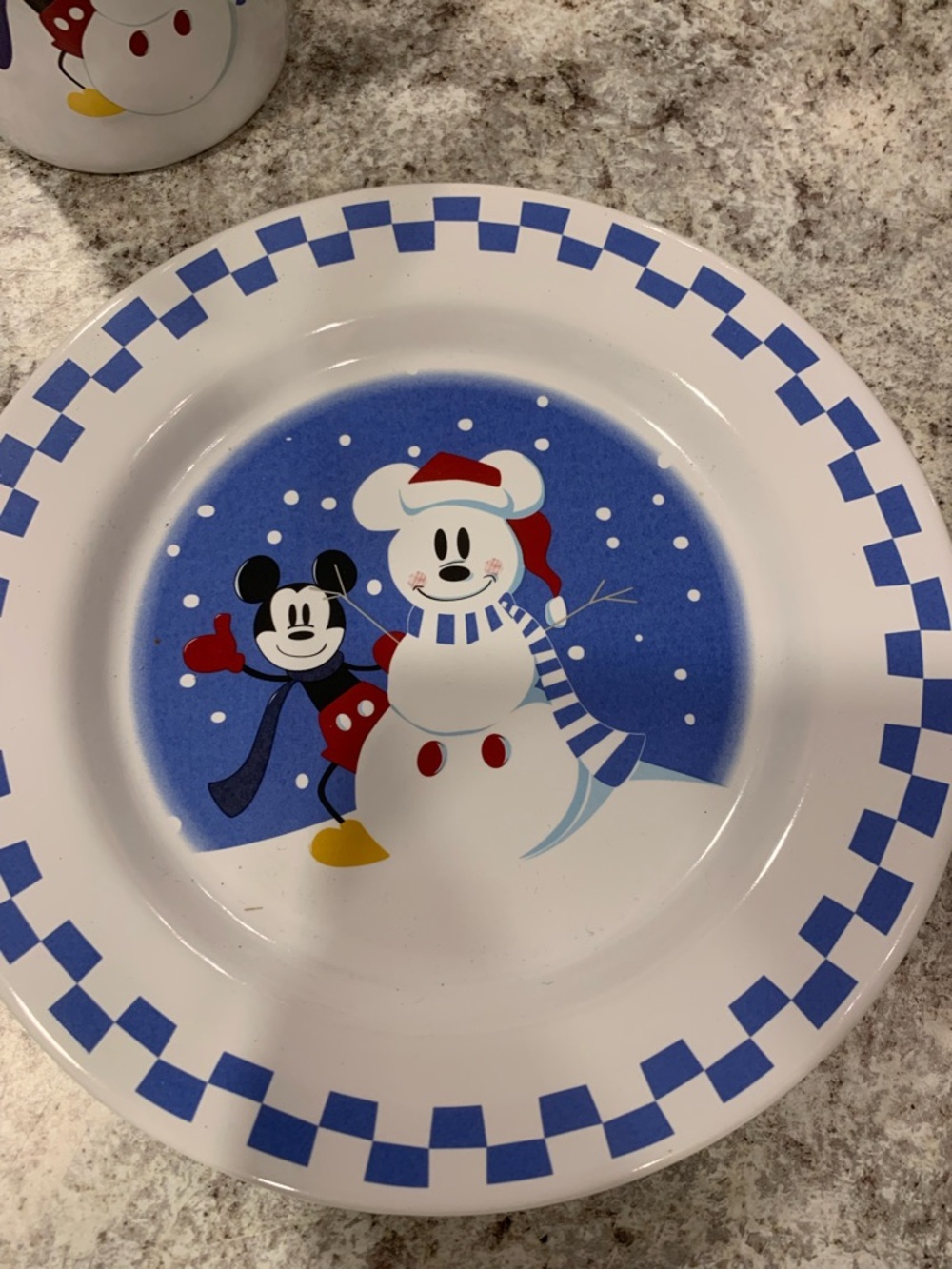 DISNEY CHINA MICKEY MOUSE SNOWMAN CERAMIC 9" PLATES